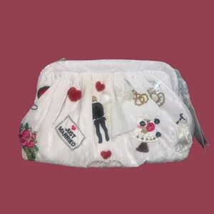 White Embroidered Bridal Clutch with Chain Strap | NEW